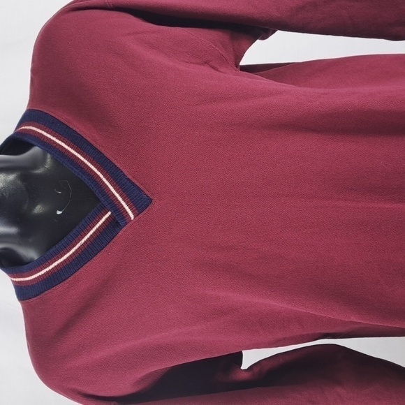 Vintage90s ONEITA Vneck burgundy & blue trim men's LG casual pullover sweatshirt - Picture 2 of 5